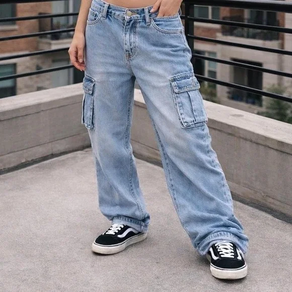 Clockhouse C&A Cargo Jeans NWT EU 40 Light Wash Wide Leg Baggy Denim - Picture 1 of 8